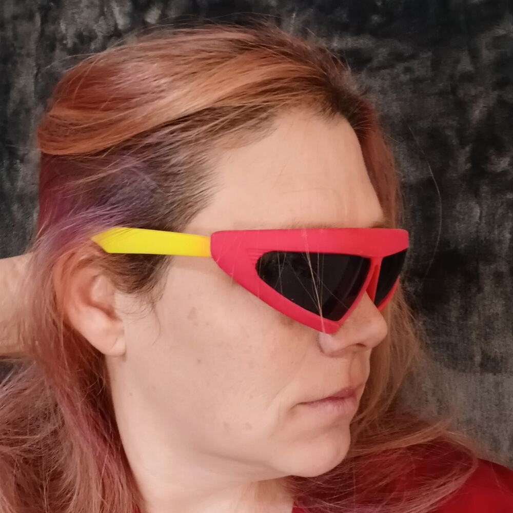 VTG Pizza Hut 1980's Back to the Future II Sunglasses Shades Pink/Neon Yellow